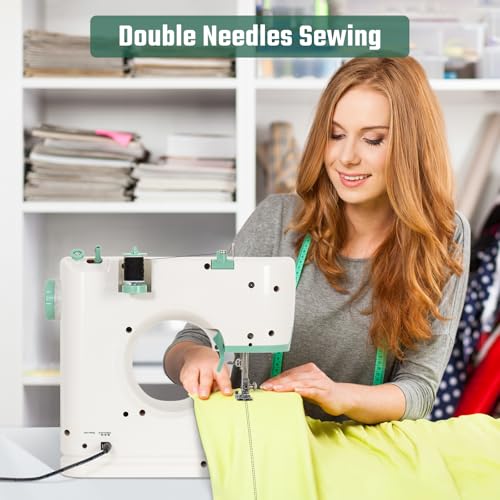Todeco Electric Sewing Machine, Beginner Sewing Machine with 16 Sewing Programs, Double Needle and Double Thread, with Sewing Kit and Pedals, for Beginners Parents and Children (Green)