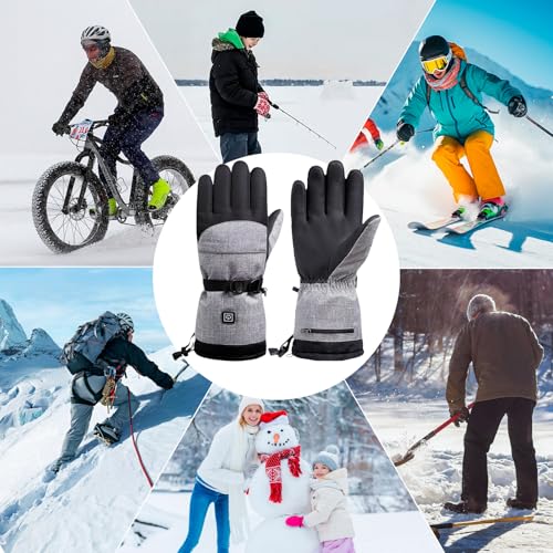 Todeco Heated Gloves for Men and Women, with Rechargeable 7.4V 3000mAh Battery, 3 Heating Levels Waterproof Winter Gloves Touchscreen, for Skiing, Motorcycling, Hiking
