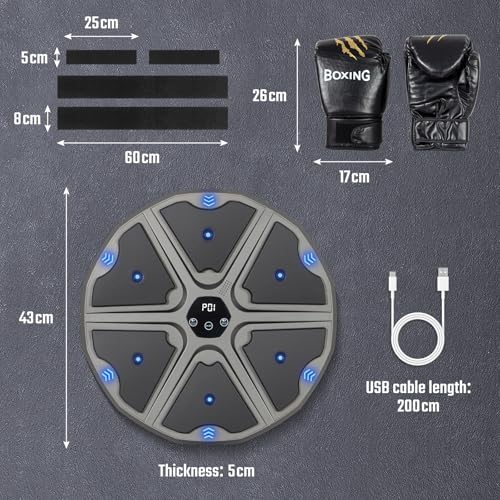 Todeco Musical Boxing Machine for Adults and Children with Gloves, 9 Speed Modes Wall Mounted Boxing Target Music with Automatic Counting, LED Musical Boxing Machine, Bluetooth Music Boxing Machine, type 1