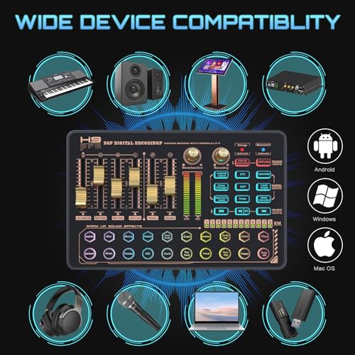 Todeco DJ Mixer with Sound Card, Todeco Podcast Production Studio Portable Bluetooth Audio Mixer Controller with Mixing Effects and Voice Changer for Live Streaming/PC/Recording