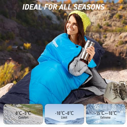 Leogreen-Sleeping-Bag-15-5-for-3-4-Seasons-300GSM-1800g-Ultralight-Mummy-Sleeping-Bag-for-Adults-for-Camping-Hiking-and-Mountaineering-210x80x35cm-Dark-blue