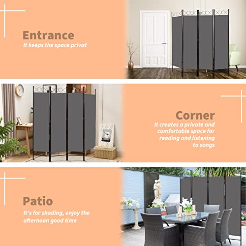 Todeco-Interior-Screen-4-Panels-Foldable-Room-Divider-Privacy-Screen-Bedroom-Home-Balcony-Screen-160-x-180-cm-Gray
