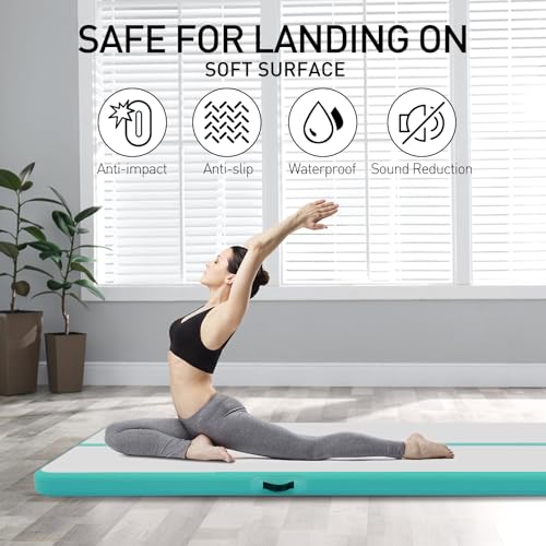 Todeco Gymnastics Mat 10cm High Training Mat Thick 4M Inflatable Gym Mat Airtrack Gymnastics Tumbling Mat with Electric Air Pump