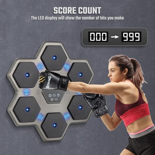 Todeco Musical Boxing Machine for Adults and Children with Gloves, 9 Speed Modes Wall Mounted Boxing Target Music with Automatic Counting, LED Musical Boxing Machine, Bluetooth Music Boxing Machine, type 2
