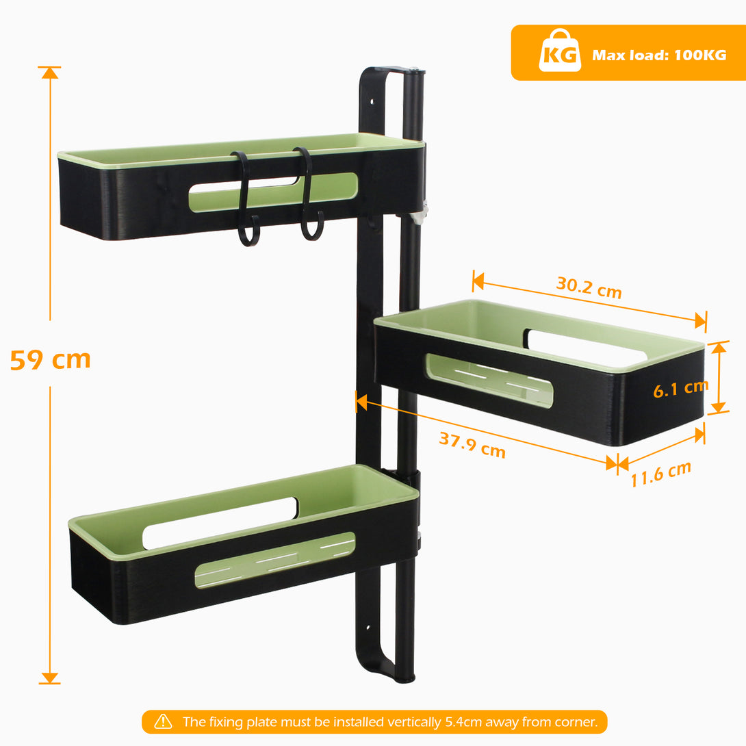Todeco-Shower-Organizer-Holder-Punch-Free-Wall-Mounted-Bathroom-Storage-Shelf-3-Tier-Height-Adjustable-Kitchen-Storage-Spice-Rack-for-Living-Room-Balcony
