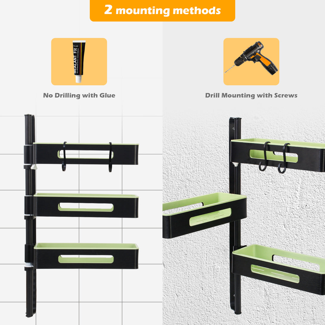 Todeco-Shower-Organizer-Holder-Punch-Free-Wall-Mounted-Bathroom-Storage-Shelf-3-Tier-Height-Adjustable-Kitchen-Storage-Spice-Rack-for-Living-Room-Balcony