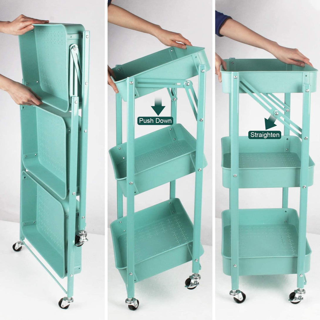 Todeco-3-Tier-Cart-Storage-Rack-Rolling-Storage-Cart-Organizer-for-Kitchen-Bathroom-Mobile-Storage-Organizer-with-Wheels-Green