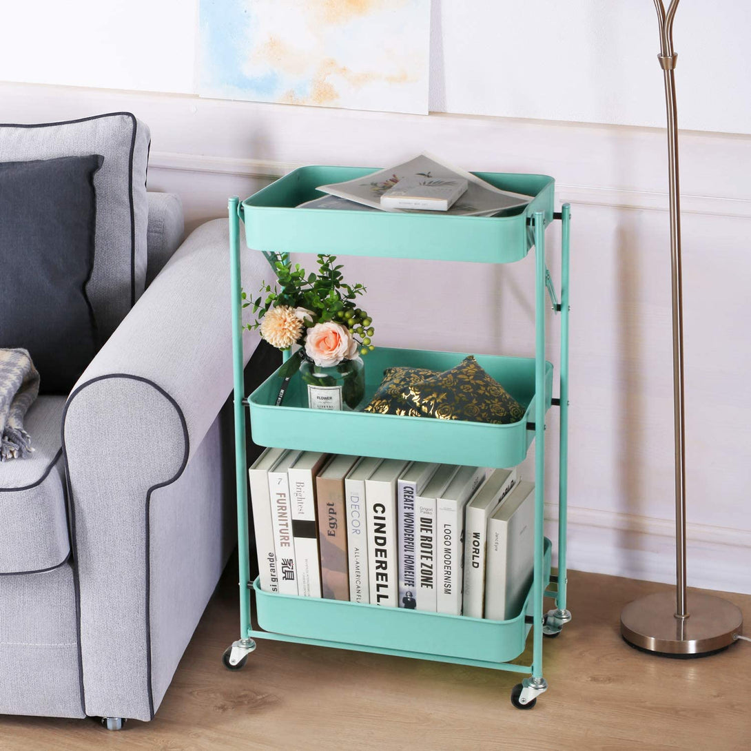 Todeco-3-Tier-Cart-Storage-Rack-Rolling-Storage-Cart-Organizer-for-Kitchen-Bathroom-Mobile-Storage-Organizer-with-Wheels-Green