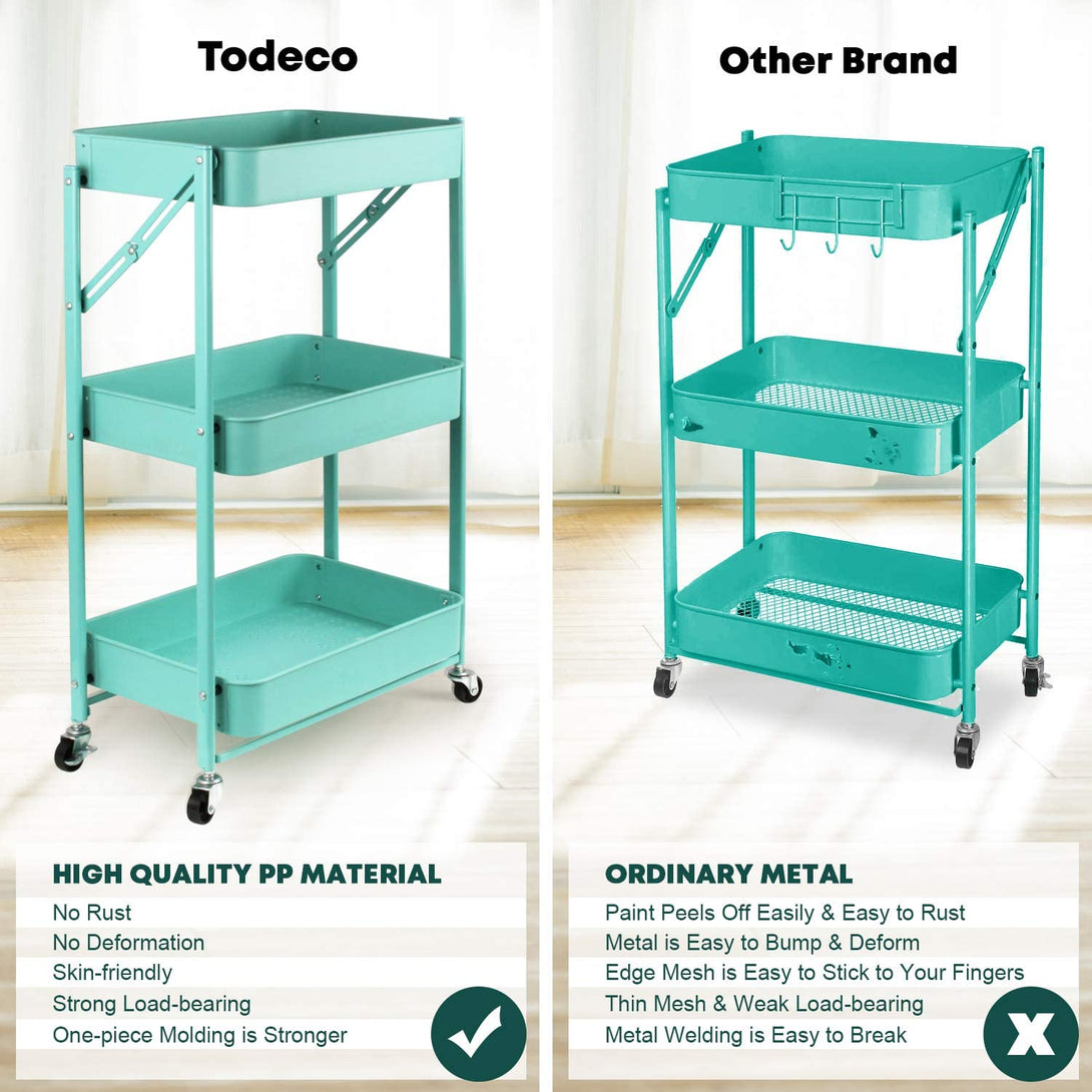 Todeco-3-Tier-Cart-Storage-Rack-Rolling-Storage-Cart-Organizer-for-Kitchen-Bathroom-Mobile-Storage-Organizer-with-Wheels-Green