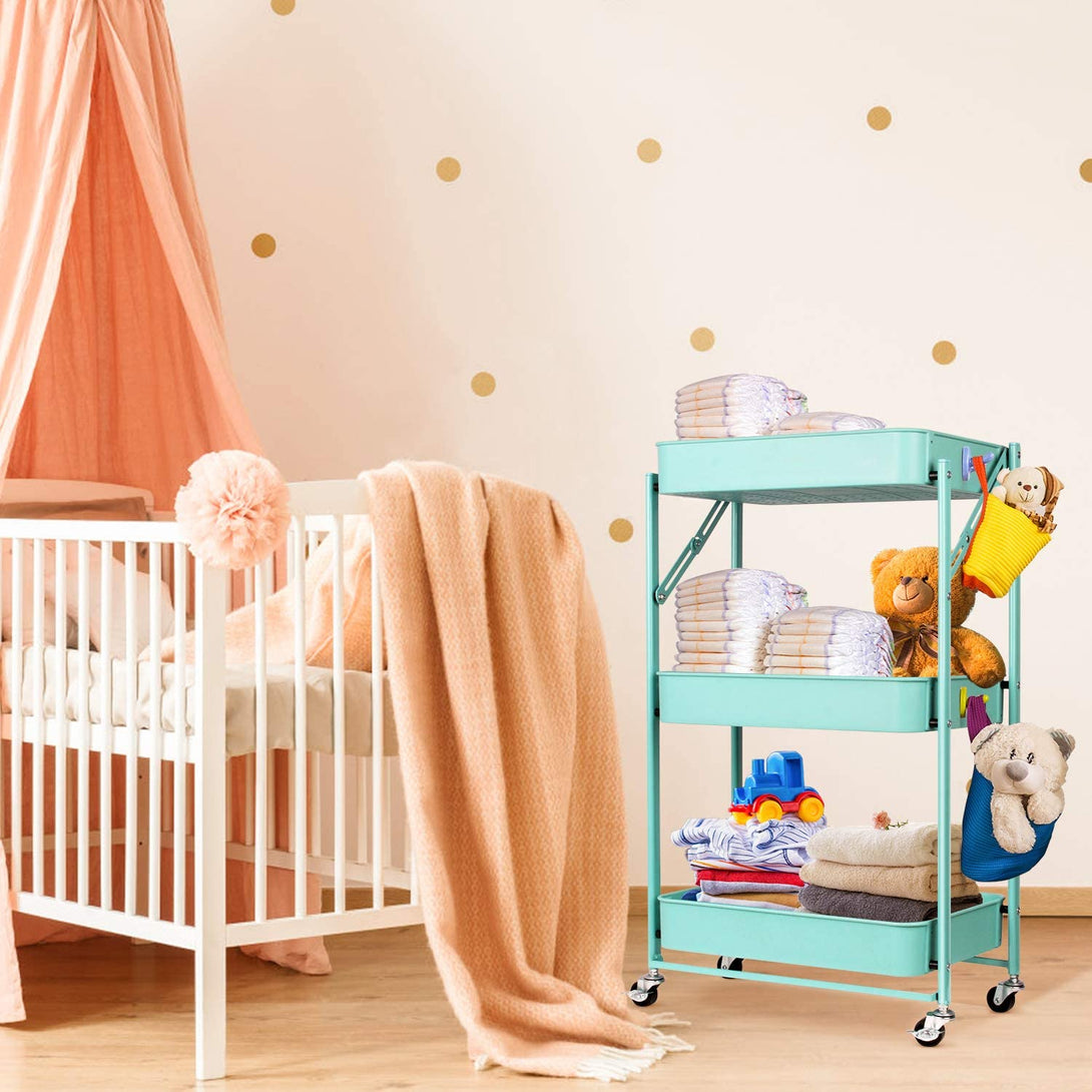 Todeco-3-Tier-Cart-Storage-Rack-Rolling-Storage-Cart-Organizer-for-Kitchen-Bathroom-Mobile-Storage-Organizer-with-Wheels-Green