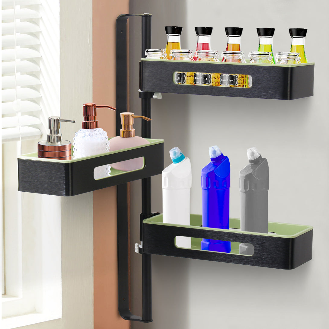 Todeco-Shower-Organizer-Holder-Punch-Free-Wall-Mounted-Bathroom-Storage-Shelf-3-Tier-Height-Adjustable-Kitchen-Storage-Spice-Rack-for-Living-Room-Balcony