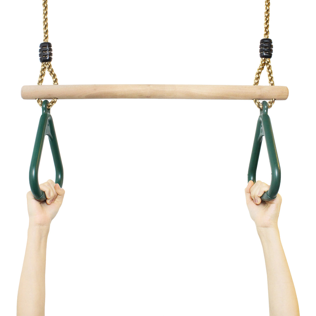 Leogreen-wooden-trapeze-swing-swing-with-gymnastic-rings-green-200-cm-material-plastic-PP-PE-wood