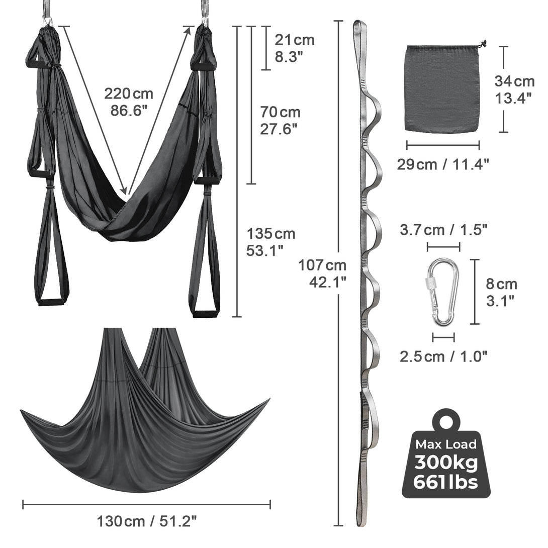 Aerial-Yoga-Hammock-Kits-Inversion-Yoga-Hammock-Swing-for-Anti-Gravity-Yoga-Nylon-Taffeta-Capacity-300-kg-Dark-Grey-Aerial-Yoga-Hammock-Kits-Dark-Gray