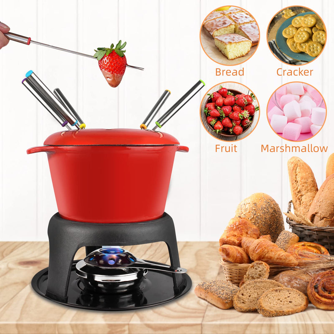 Todeco-Chocolate-Fondue-Set-with-6-Forks-Set-Burgundian-Fondue-for-Cheese-Chocolate-Meat-Fruit-27-5-x-21-x-21-cm-Red-Fondue-Set