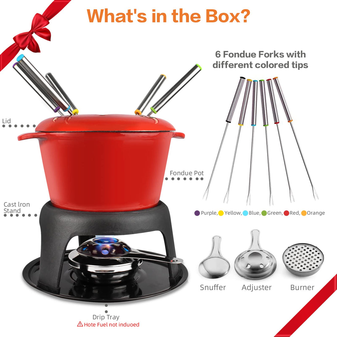 Todeco-Chocolate-Fondue-Set-with-6-Forks-Set-Burgundian-Fondue-for-Cheese-Chocolate-Meat-Fruit-27-5-x-21-x-21-cm-Red-Fondue-Set