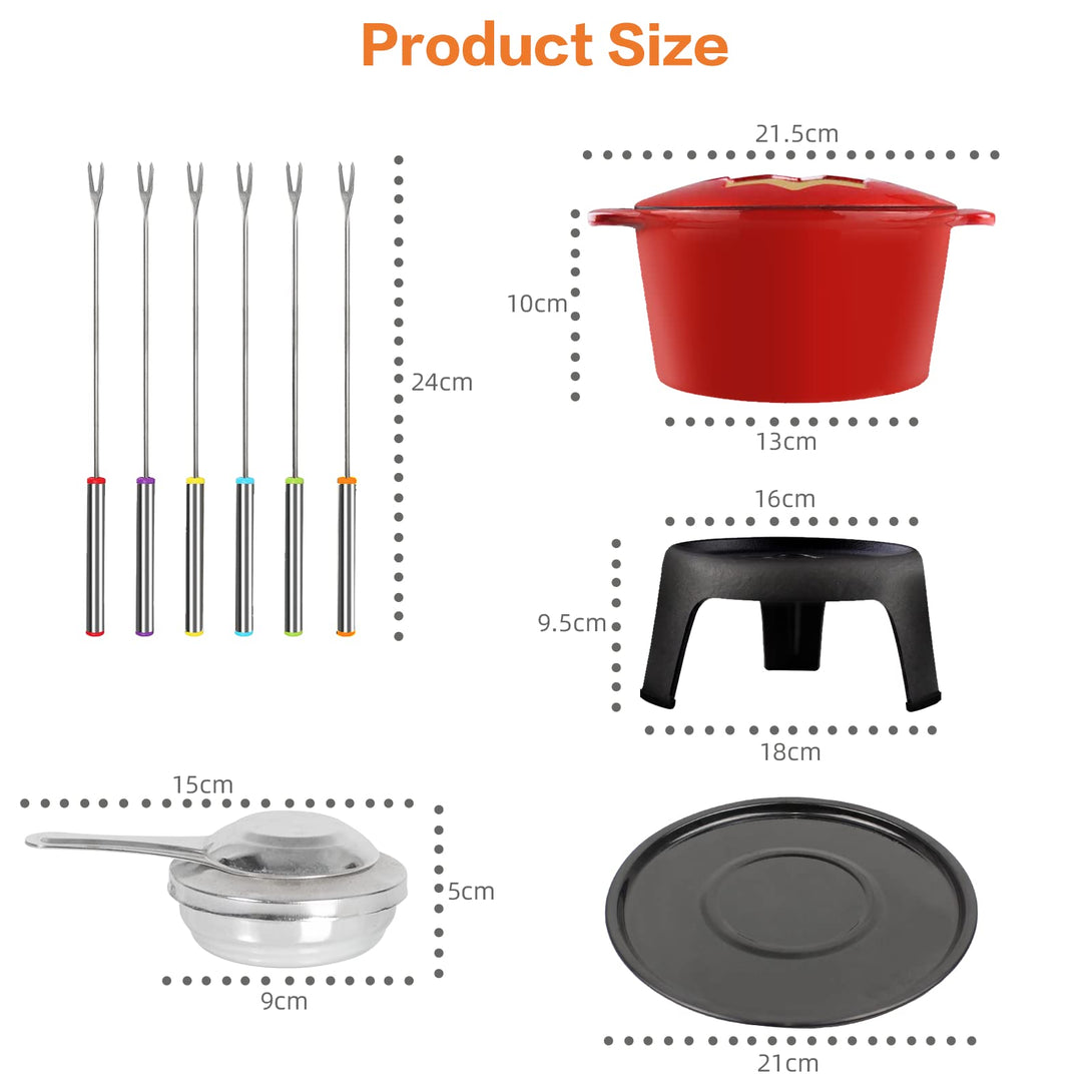 Todeco-Chocolate-Fondue-Set-with-6-Forks-Set-Burgundian-Fondue-for-Cheese-Chocolate-Meat-Fruit-27-5-x-21-x-21-cm-Red-Fondue-Set