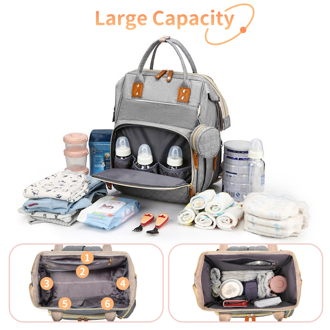 Diaper-Backpack-with-Foldable-Baby-Bed-Large-Capacity-Waterproof-Portable-Multifunction-Diaper-Bag-with-Mat-Pacifier-Holder-and-USB-Port-Light-Grey-Diaper-Backpack-with-Foldable-Baby-Bed-Light-Gray