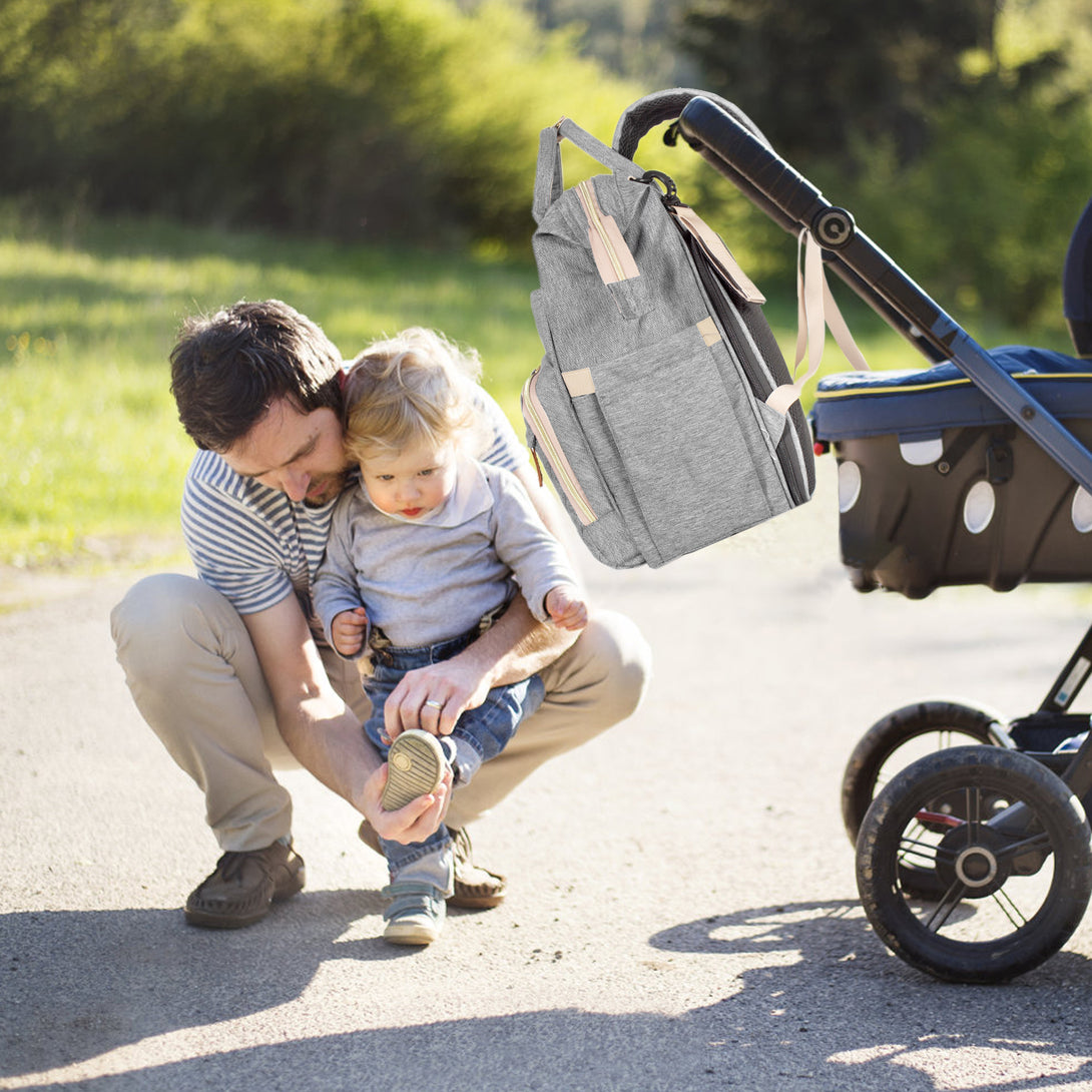 Diaper-Backpack-with-Foldable-Baby-Bed-Large-Capacity-Waterproof-Portable-Multifunction-Diaper-Bag-with-Mat-Pacifier-Holder-and-USB-Port-Light-Grey-Diaper-Backpack-with-Foldable-Baby-Bed-Light-Gray