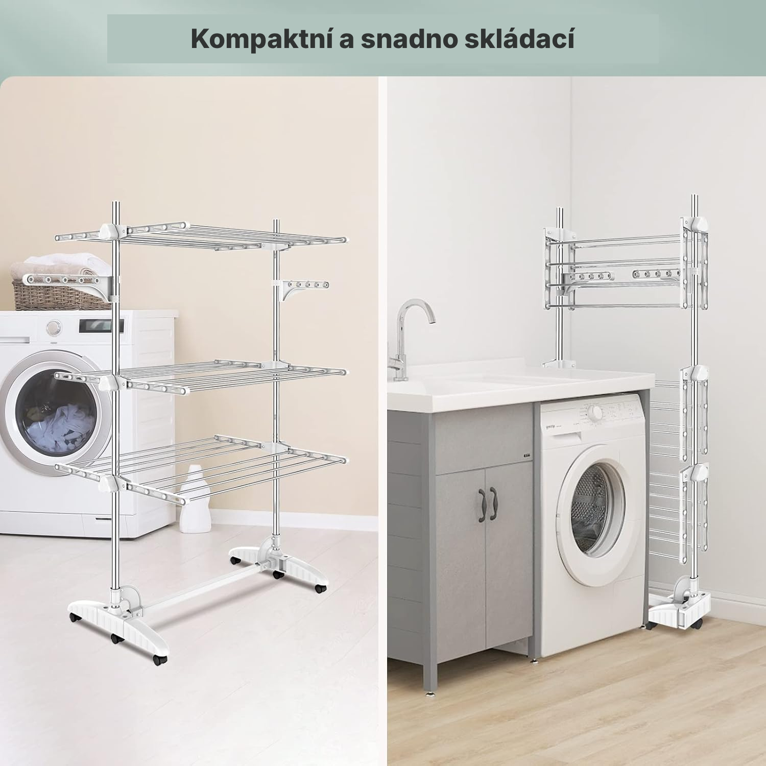 Skládací sušák na prádlo 3 patra bílý — 4