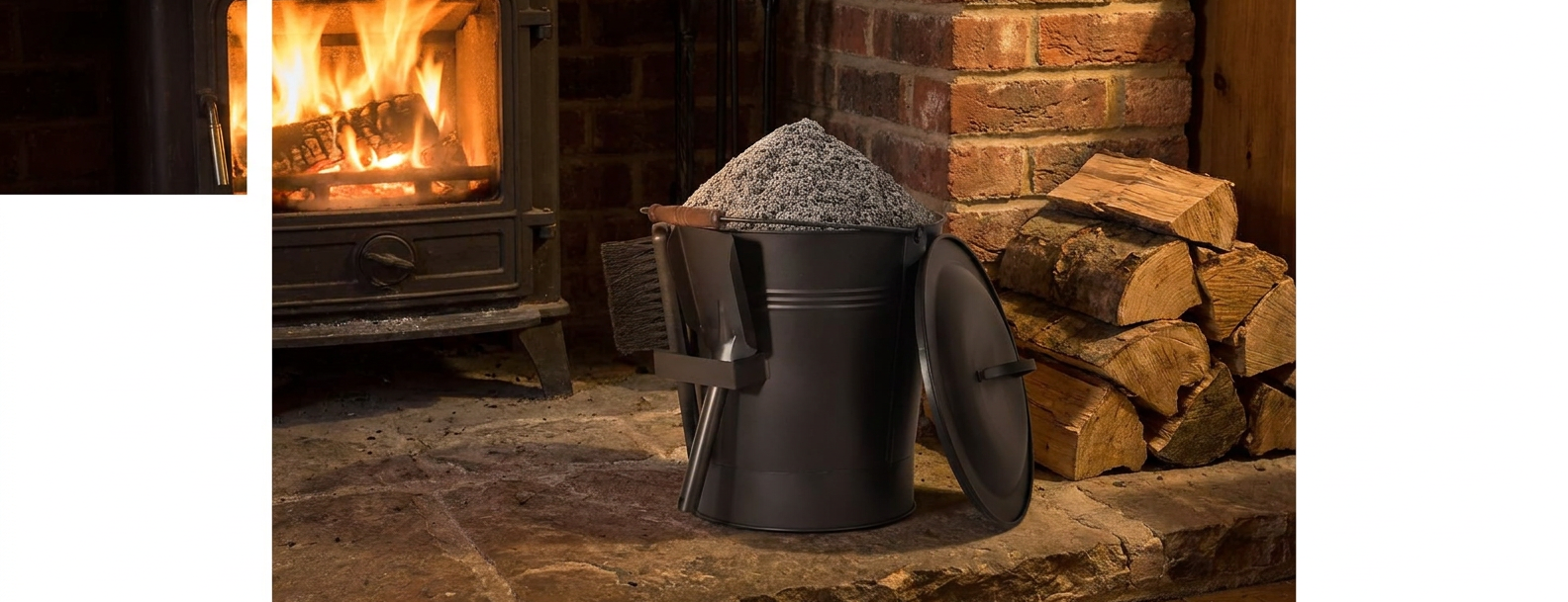 Ascheeimer mit deckel 24 L — inkl. Schaufel & Bürste