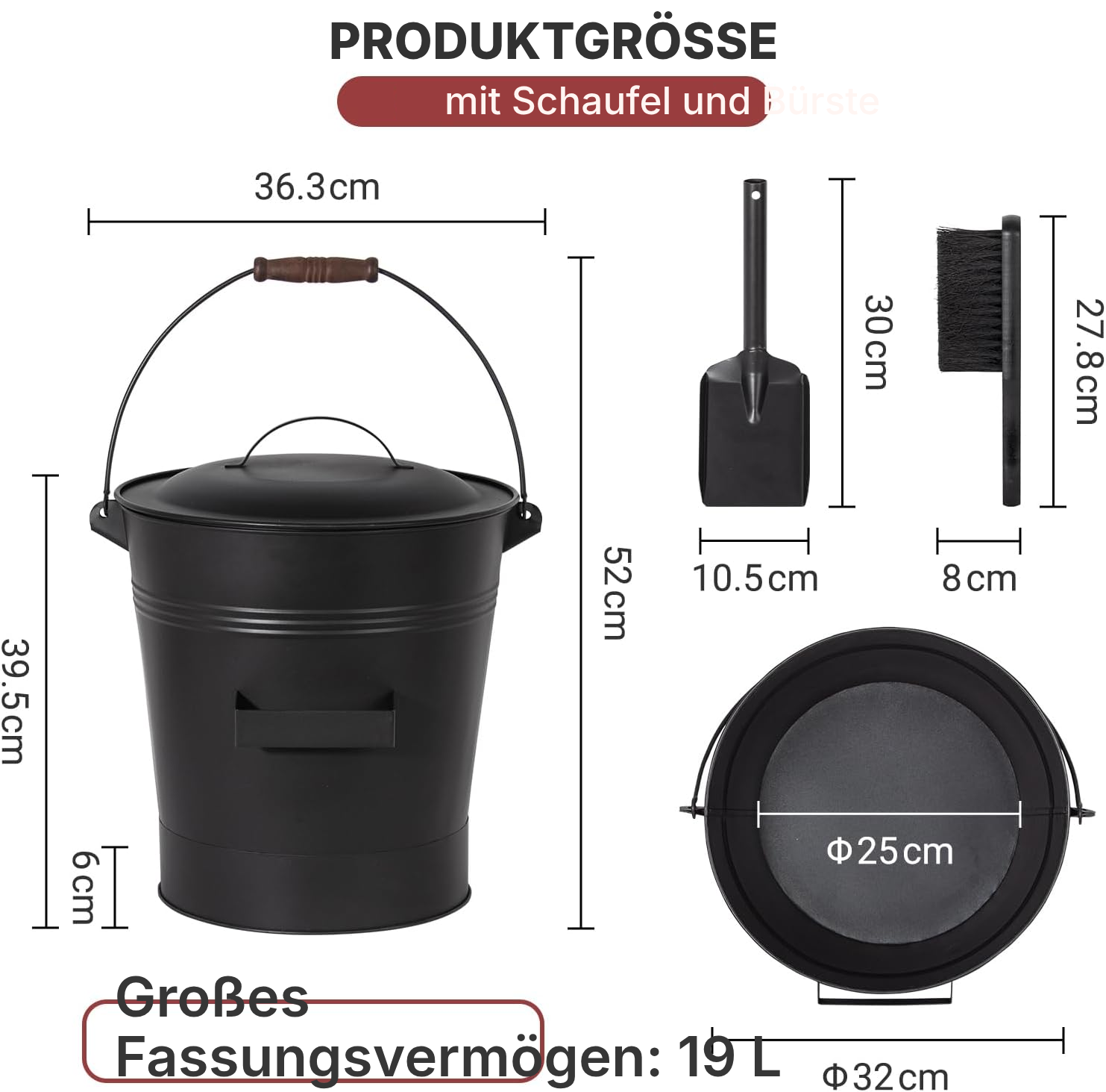 Ascheeimer mit Deckel – 19 L — 2