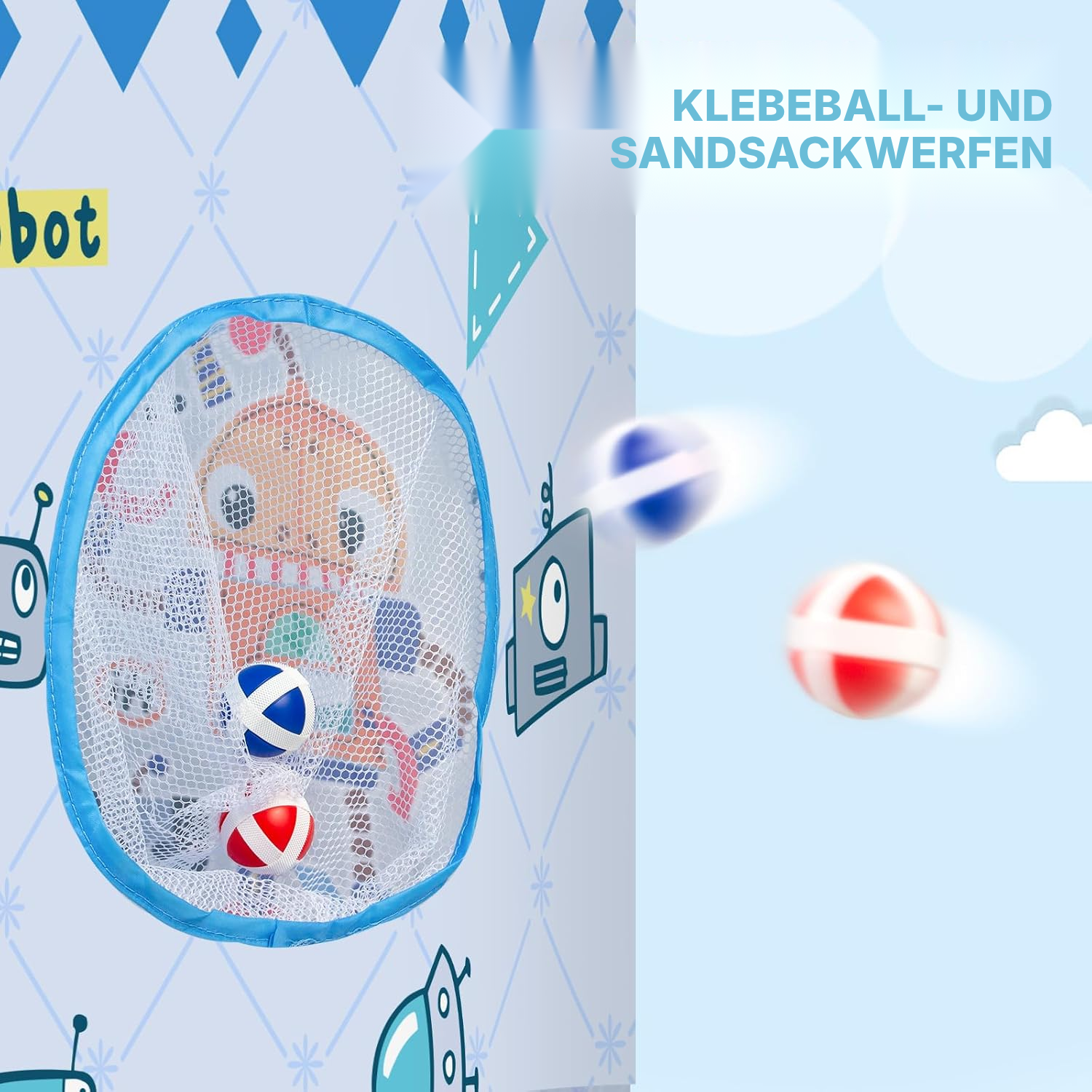 Blaues Kinderzelt – 4 Spiele integriert — 4