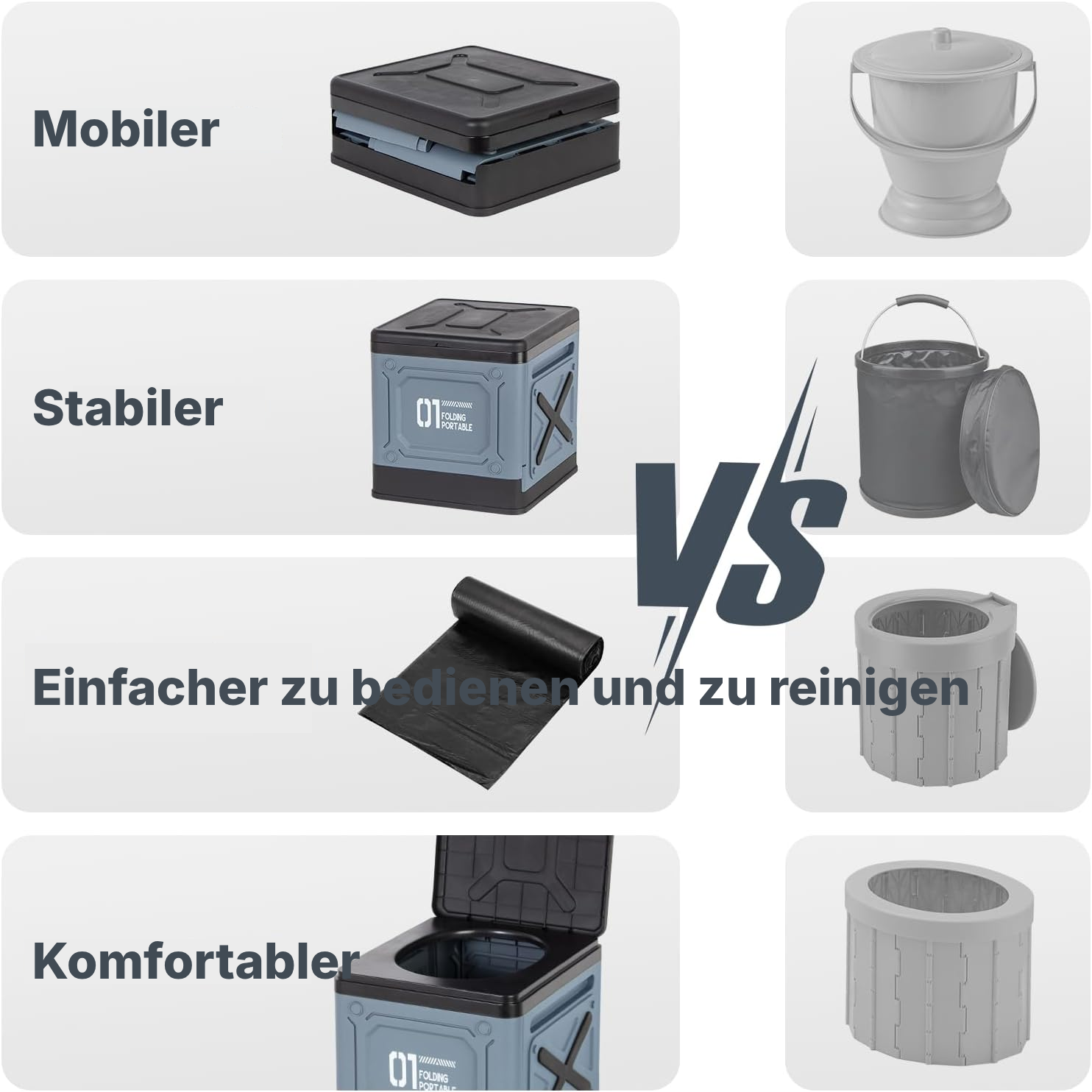 Camping-Toilette, faltbar – 25 L, Schwarz — 5