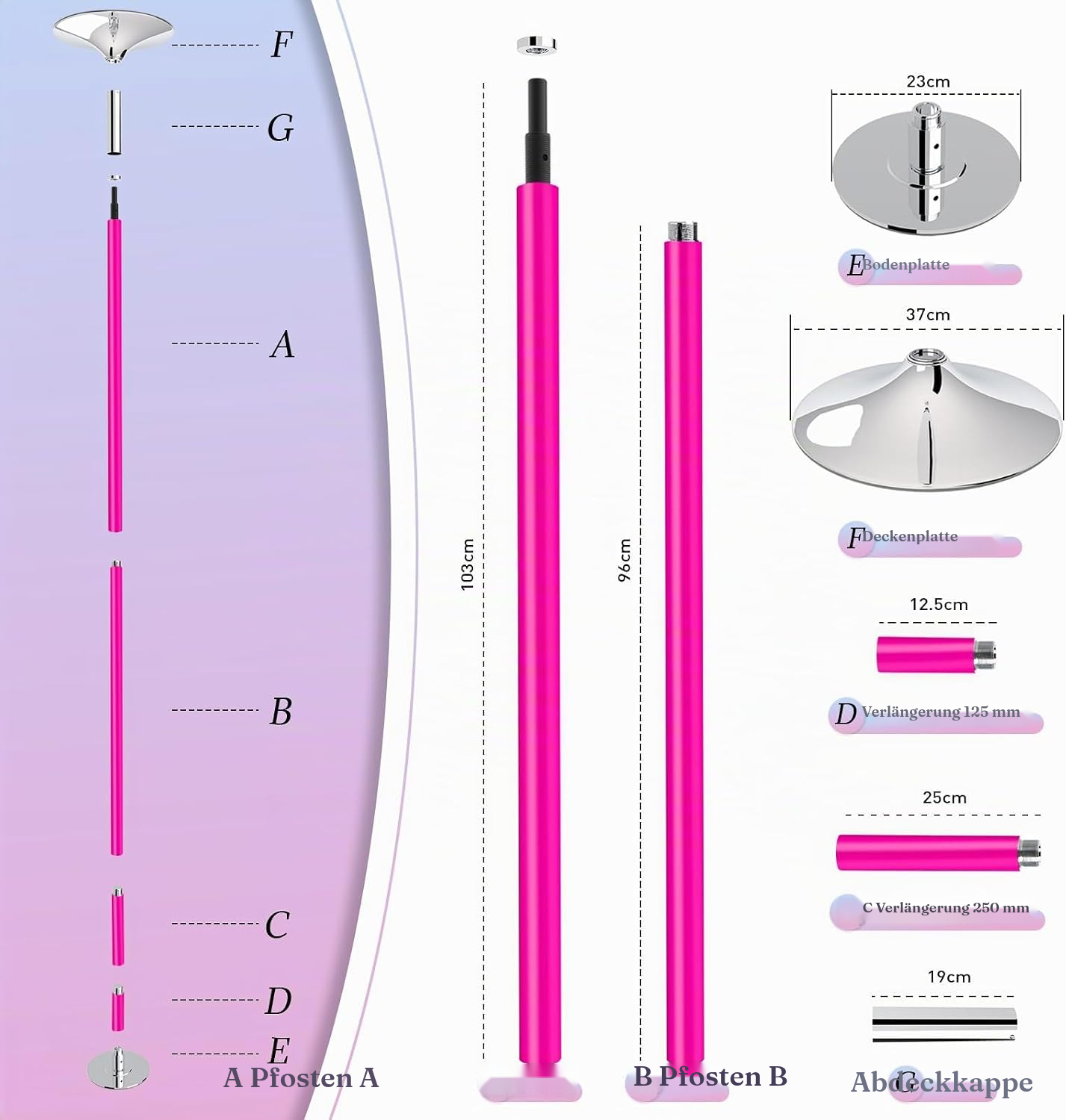 Dance Pole Stange Rosa – 200 kg, ohne Bohren — 3