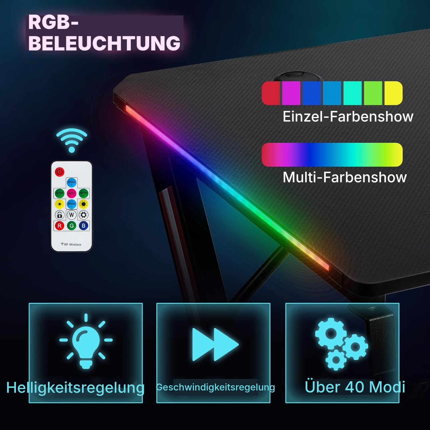 Gamer Tisch 140 cm mit LED – Setup aufgeräumt — 3