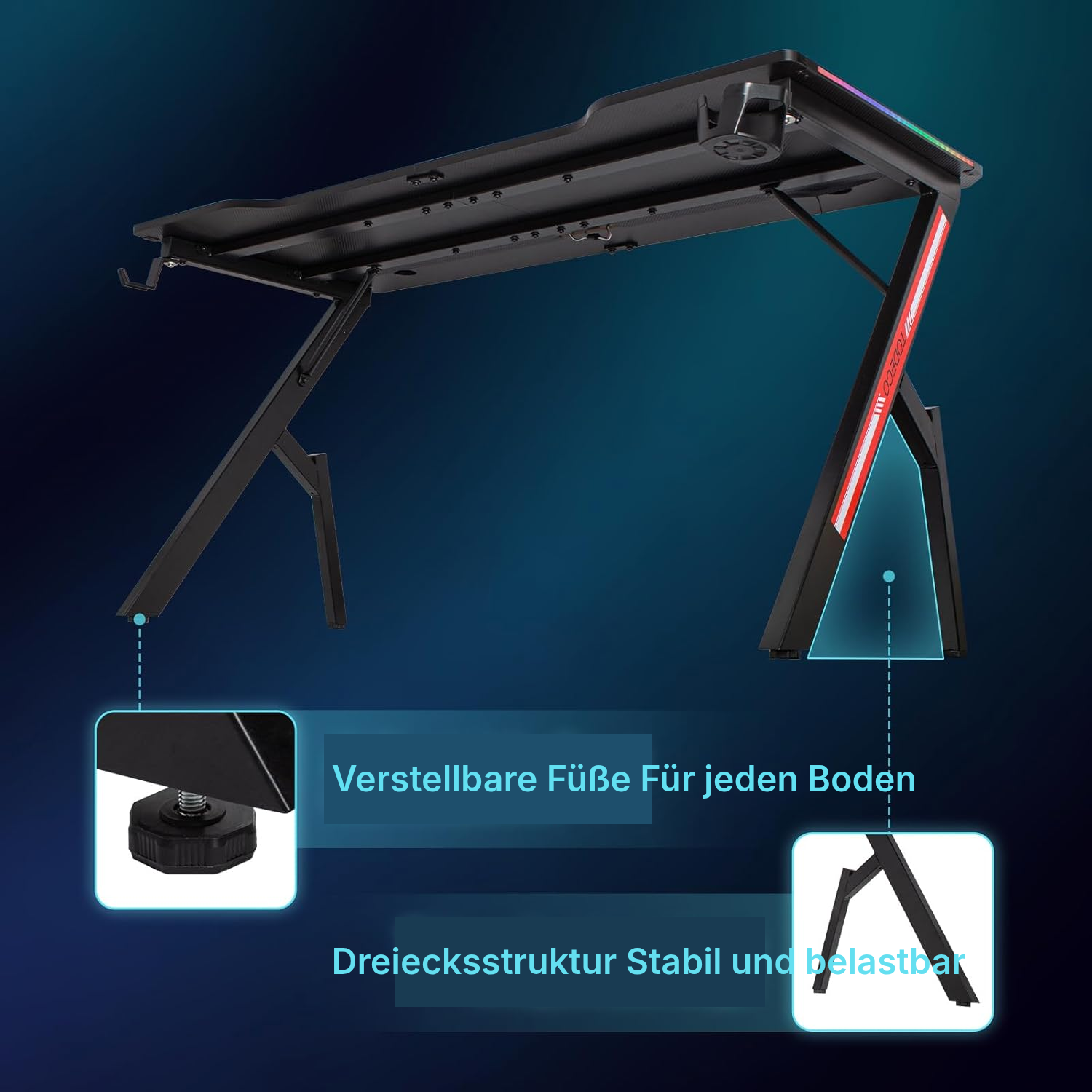 Gamer Tisch 140 cm mit LED – Setup aufgeräumt — 6