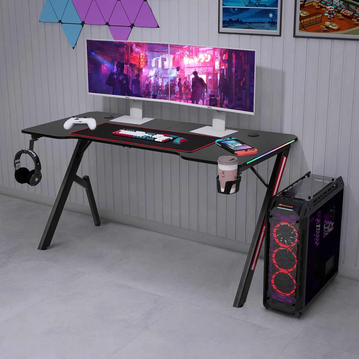 Gamer Tisch 140 cm mit LED – Setup aufgeräumt — 7