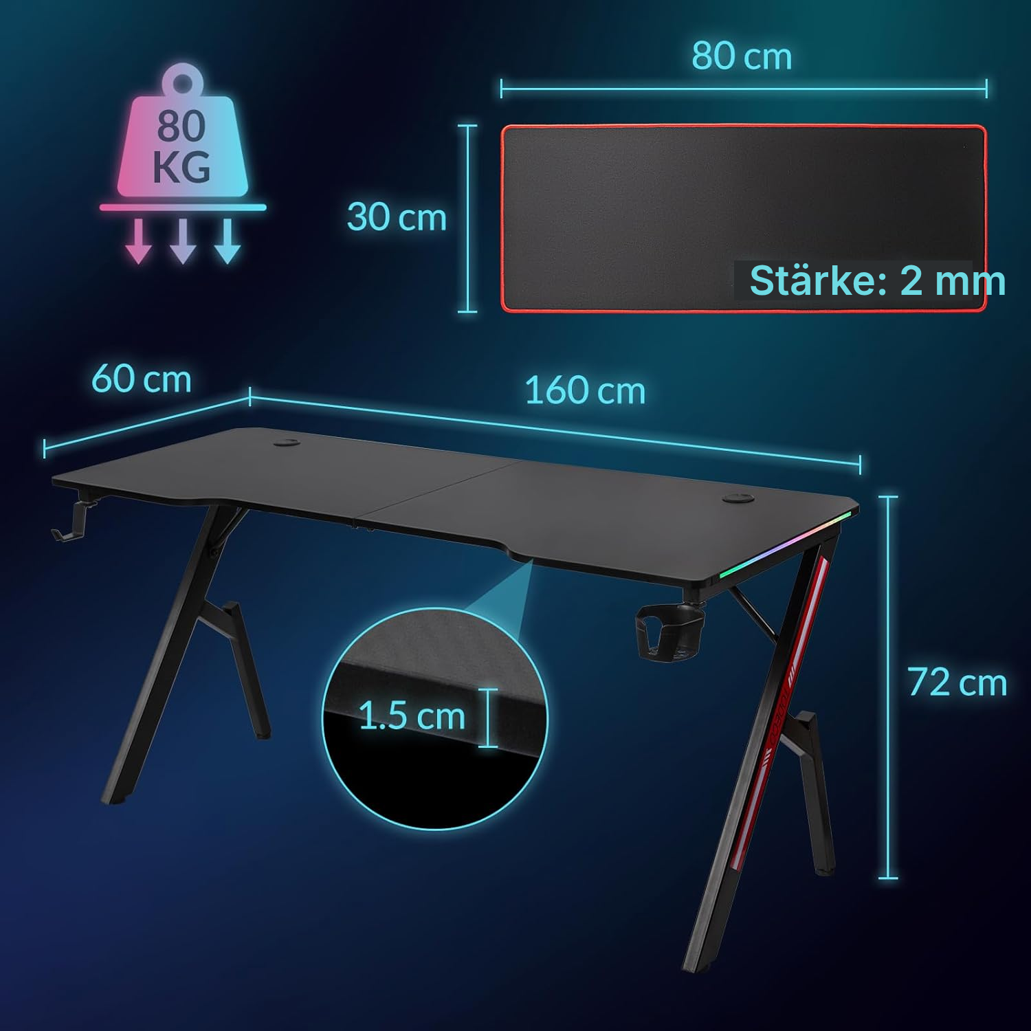 Gaming Tisch 160 cm – spielbereit — 2