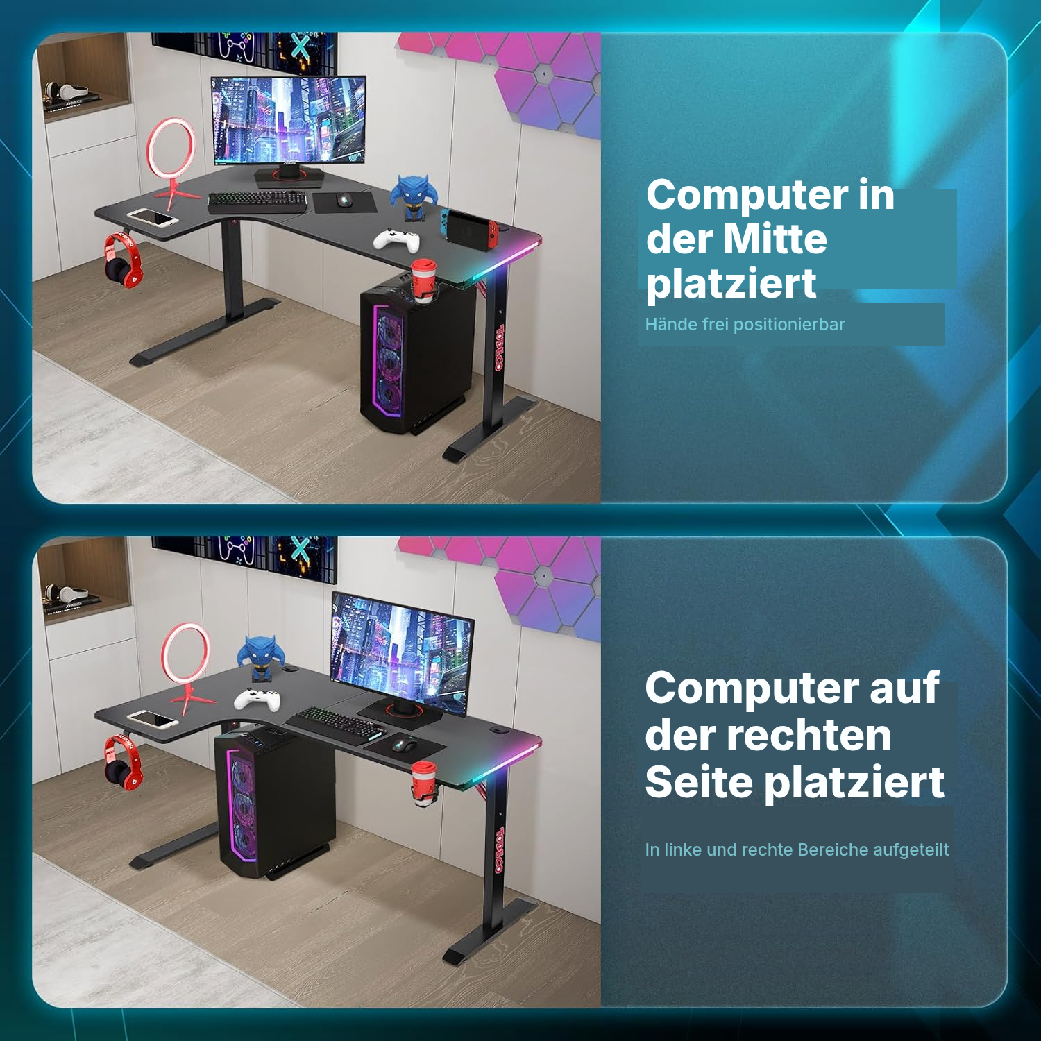Gaming Tisch 140 cm für die Ecke – RGB — 2