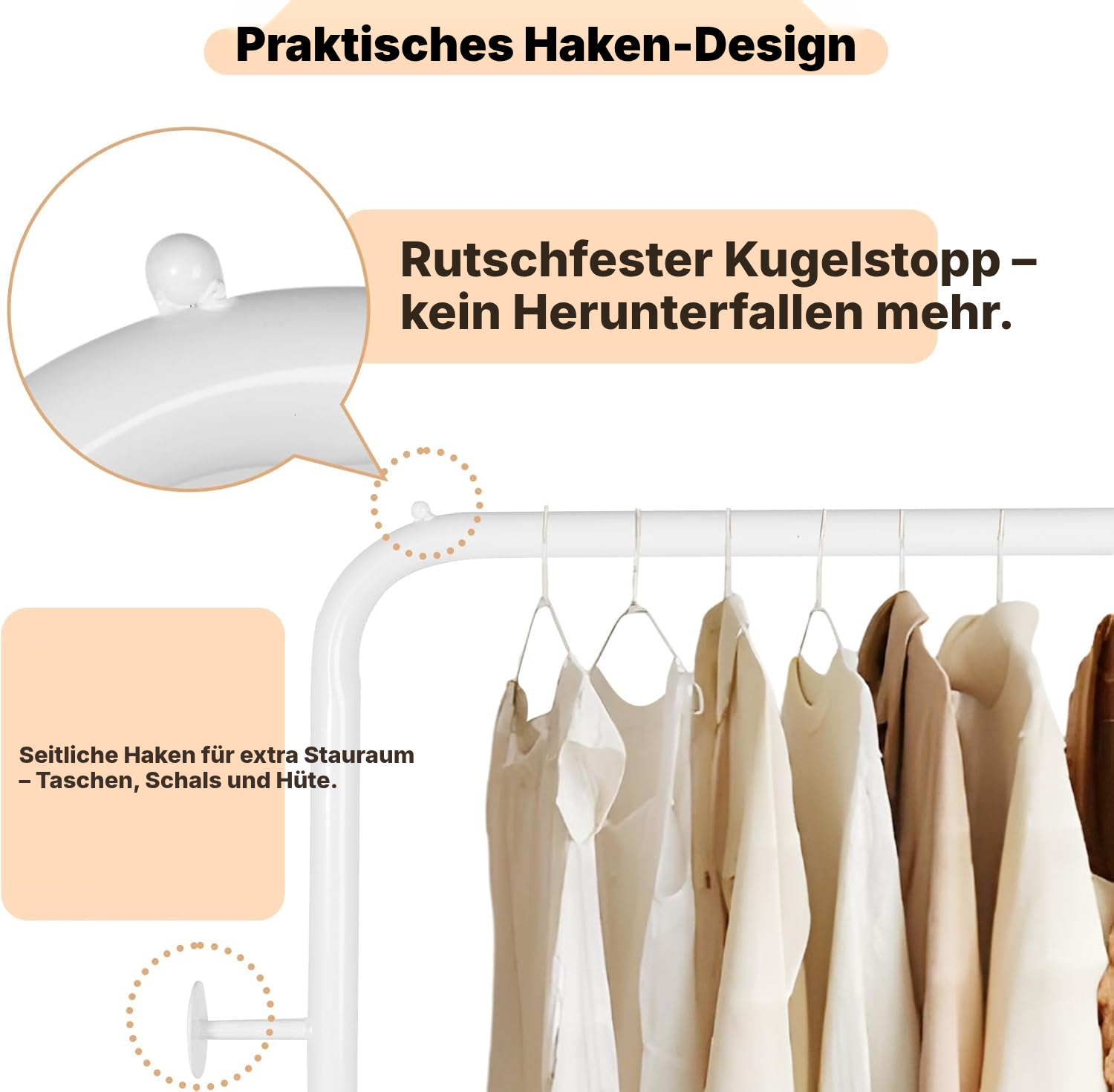 Garderobe weiß freistehend – stabil, 6 Haken — 2