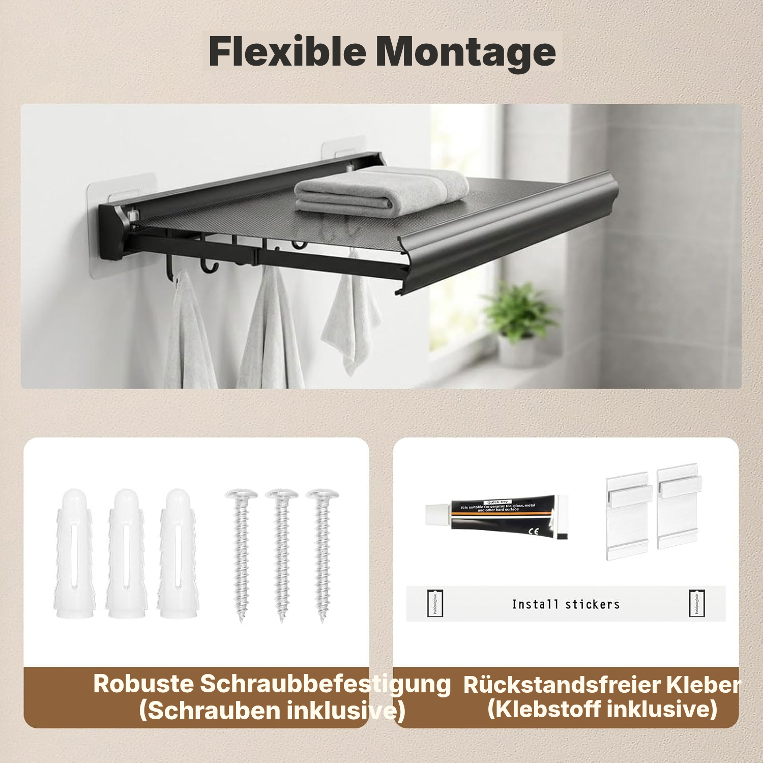 Handtuchhalter für die Wand, klappbar — 4