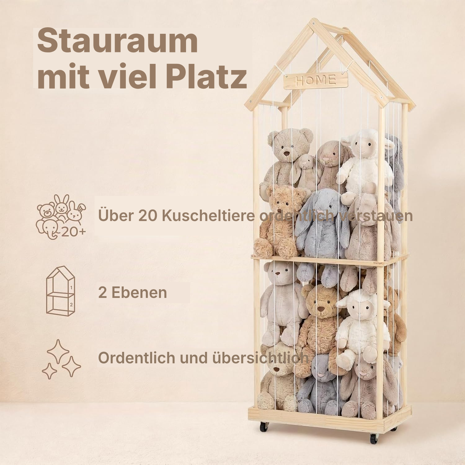 Kinderregal für Kuscheltiere – 2 Ebenen, 164 cm — 3