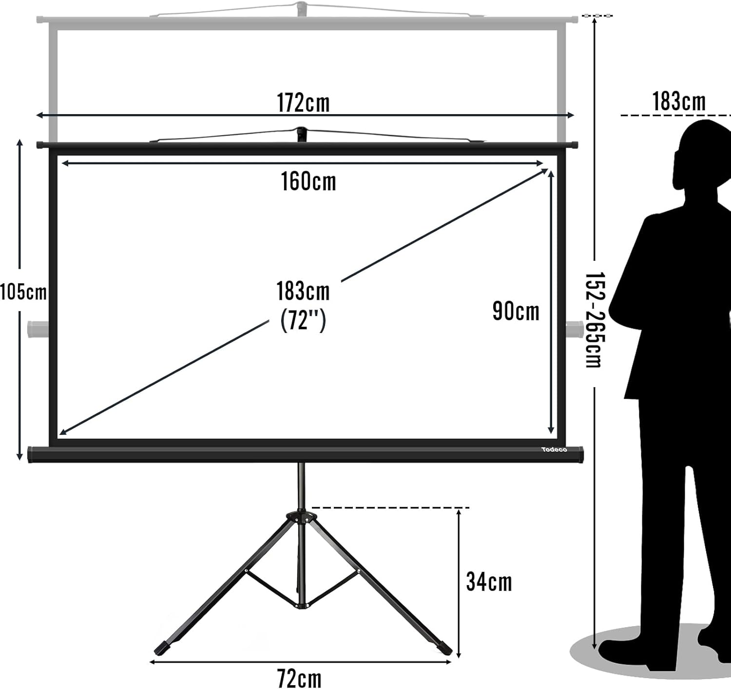 Projektionsleinwand – 90 cm auf Stativ, Größe 181 — 4