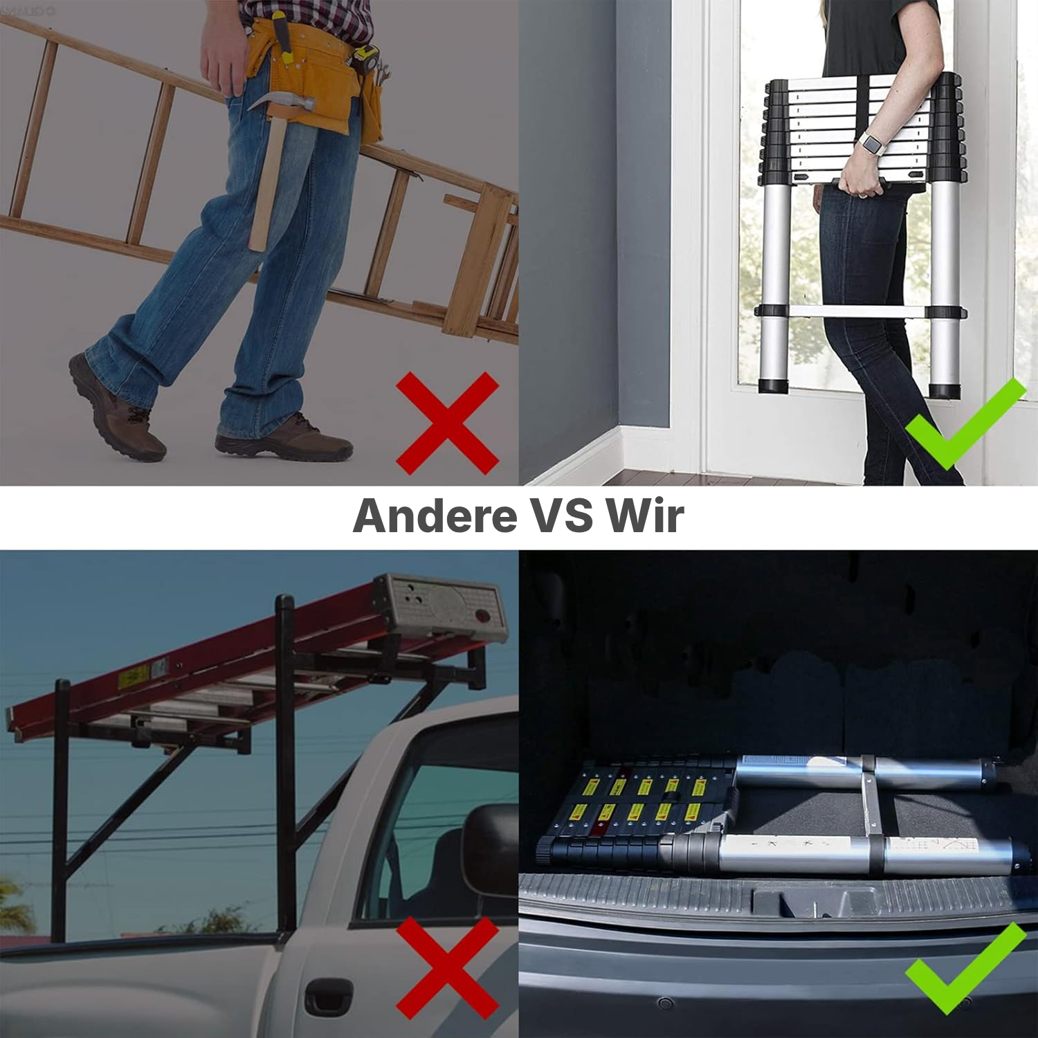 Teleskopleiter 3,8 m – 150 kg, 13 Stufen, EN131 — 5