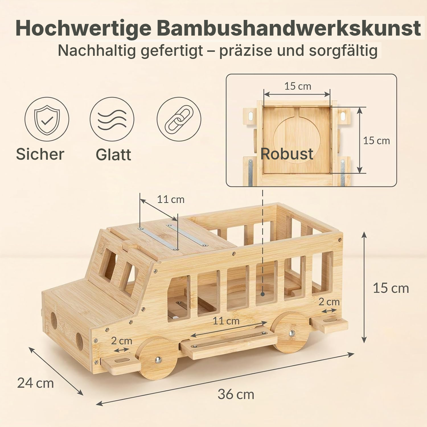 Magnetregal für Toniebox/Tonies – 3D-Bus aus Bambus, 36 cm — 2