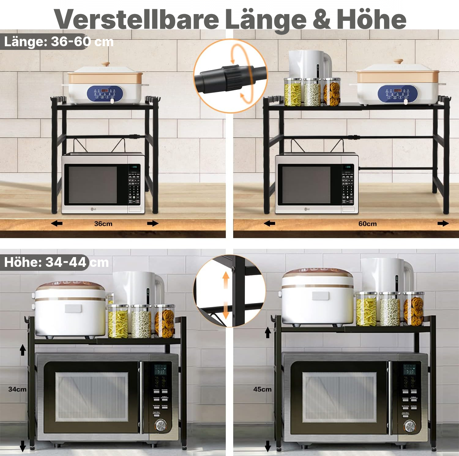 Erweiterbares Gewürzregal über Mikrowelle, Schwarz — 2