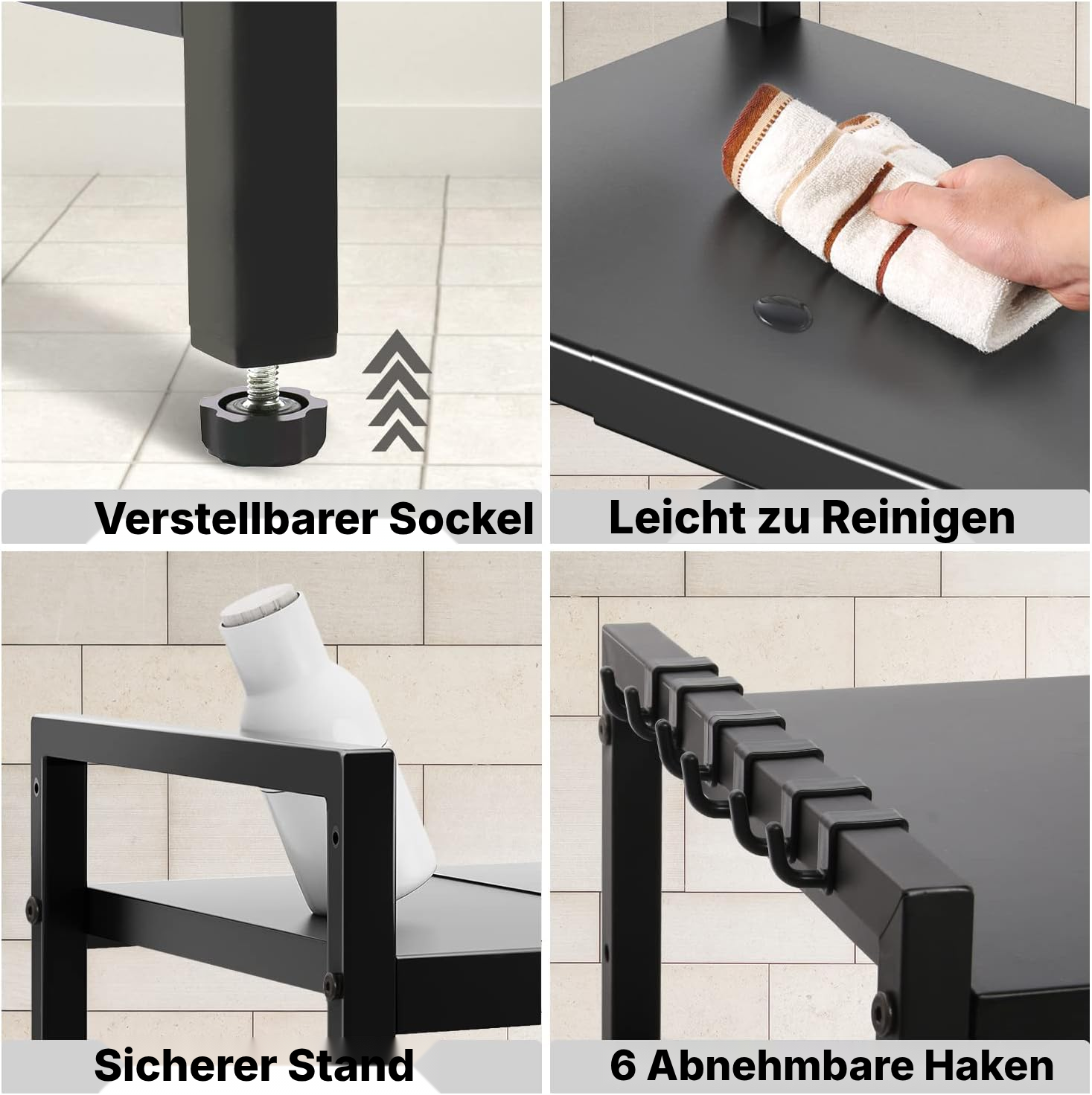 Erweiterbares Gewürzregal über Mikrowelle, Schwarz — 3