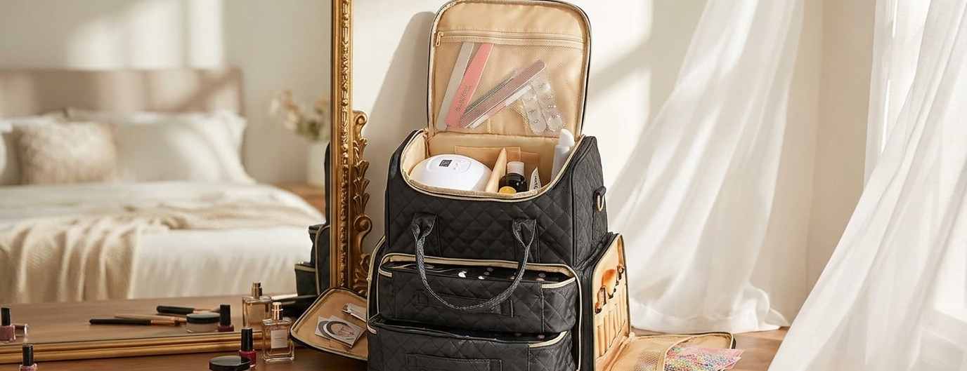 Kosmetiktasche Schwarz – Nagellack ordentlich