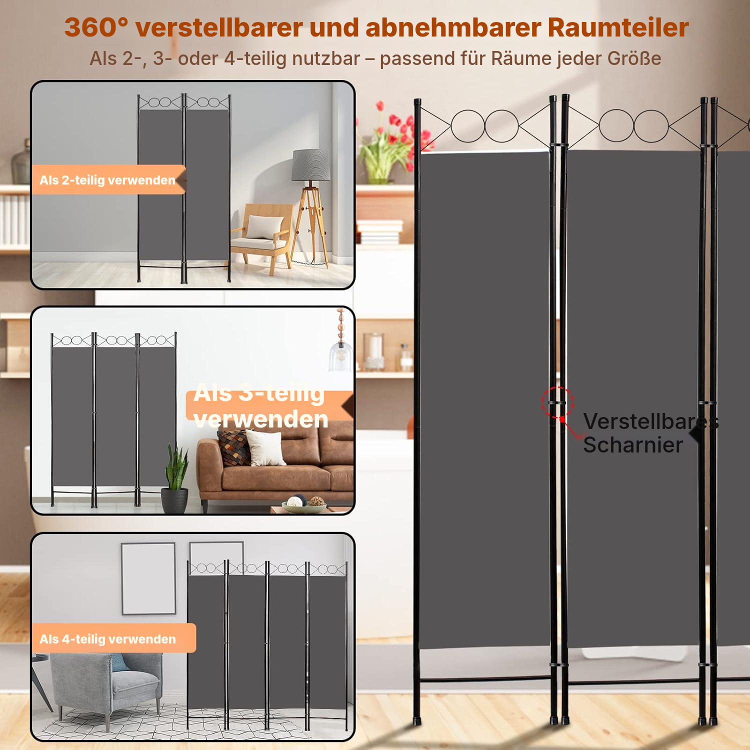 Freistehende Raumteiler – grau und faltbar — 3