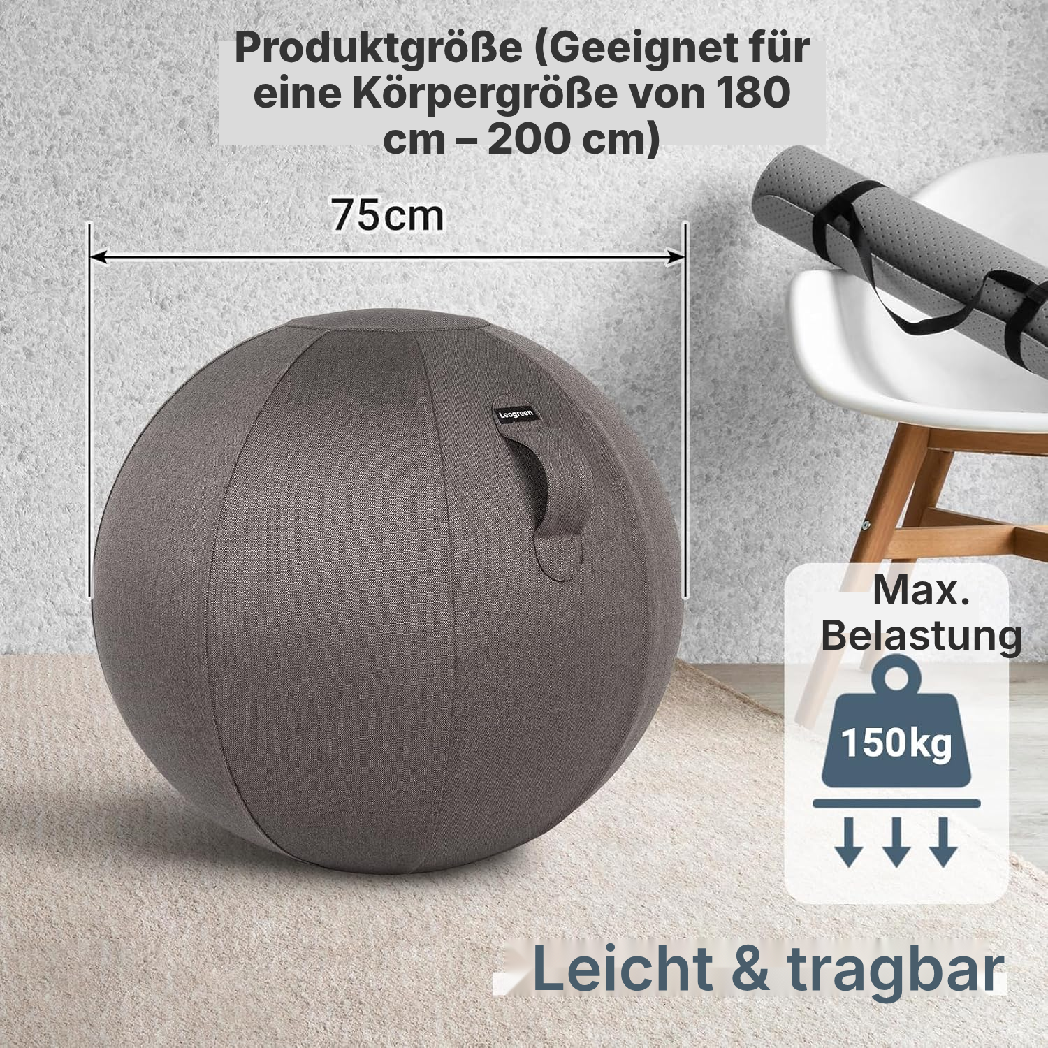 Büro Sitzball 65 cm, dunkelgrau — 4