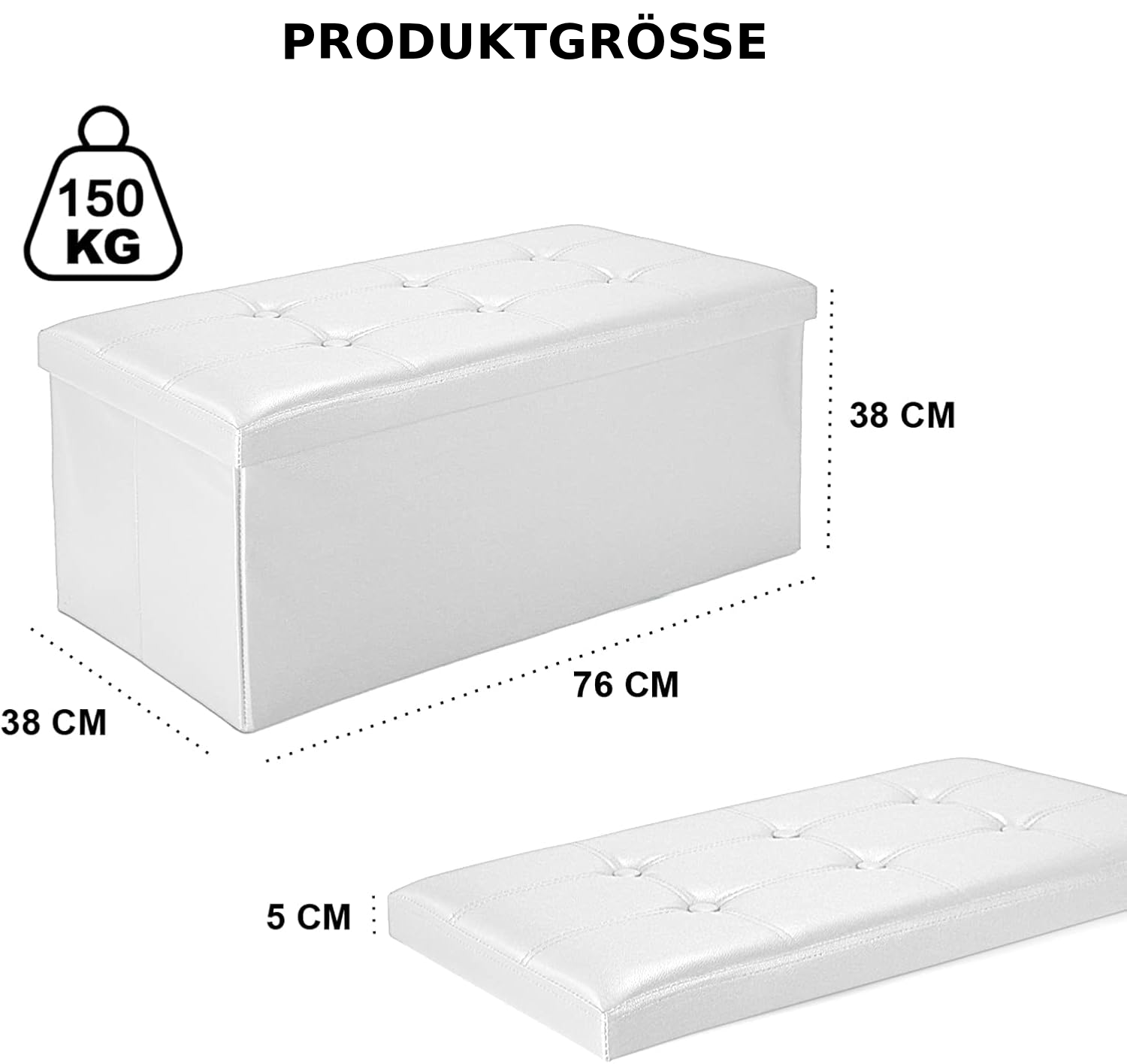 Klapphocker mit Stauraum in Weiß — 2