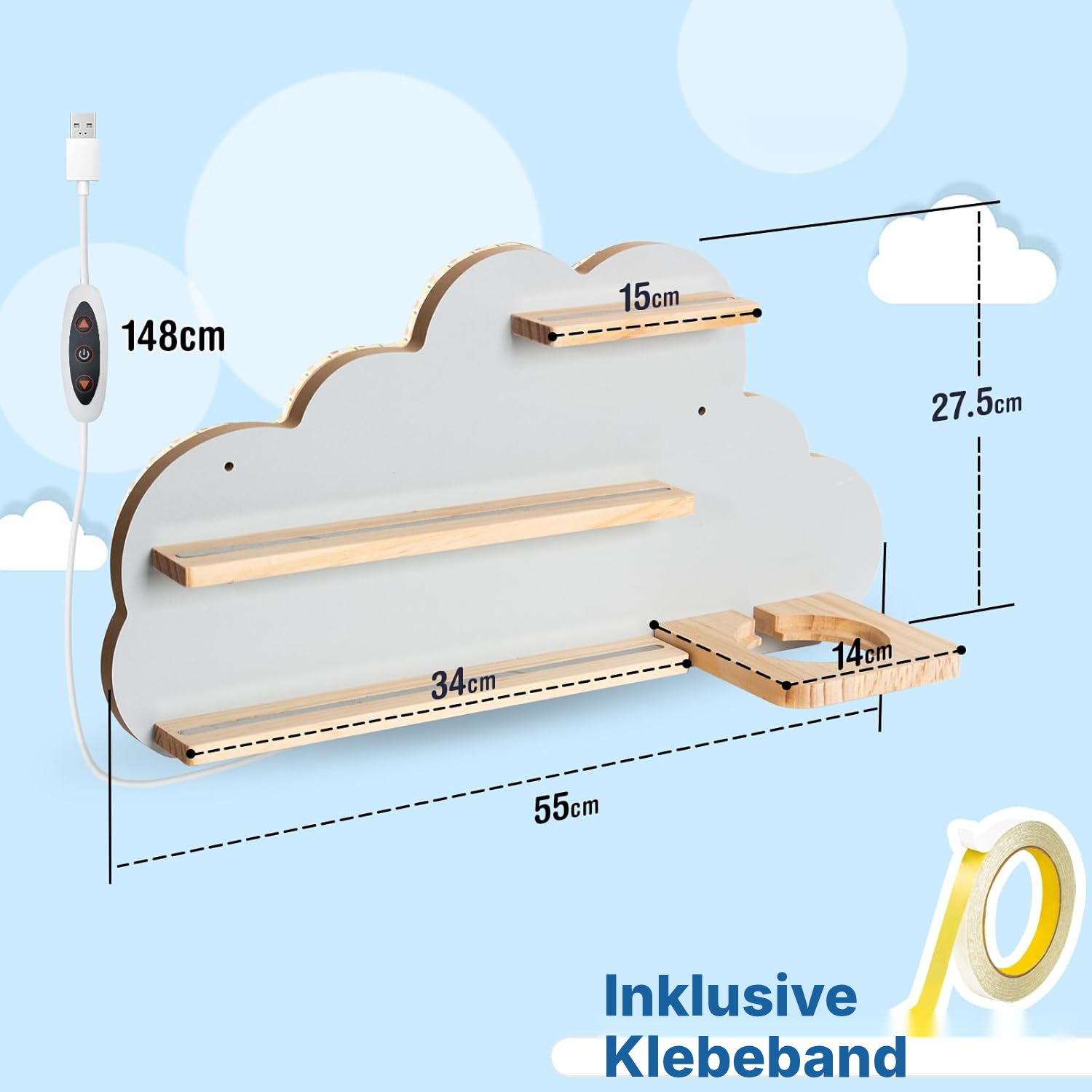 LED-Magnetregal für Toniebox/Tonies – graue Wolke, 60 cm — 2