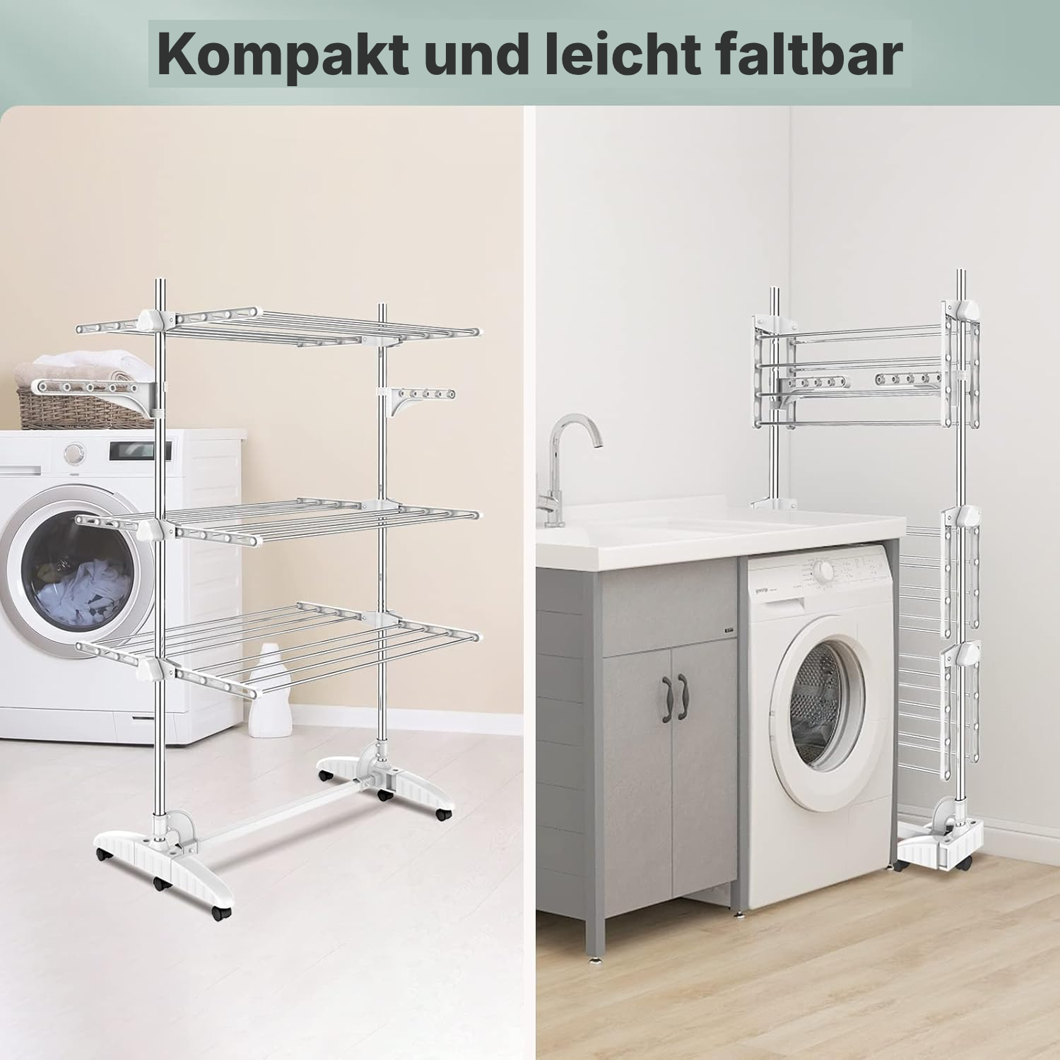Klappbarer Wäscheständer mit 3 ausziehbaren Ebenen — 4