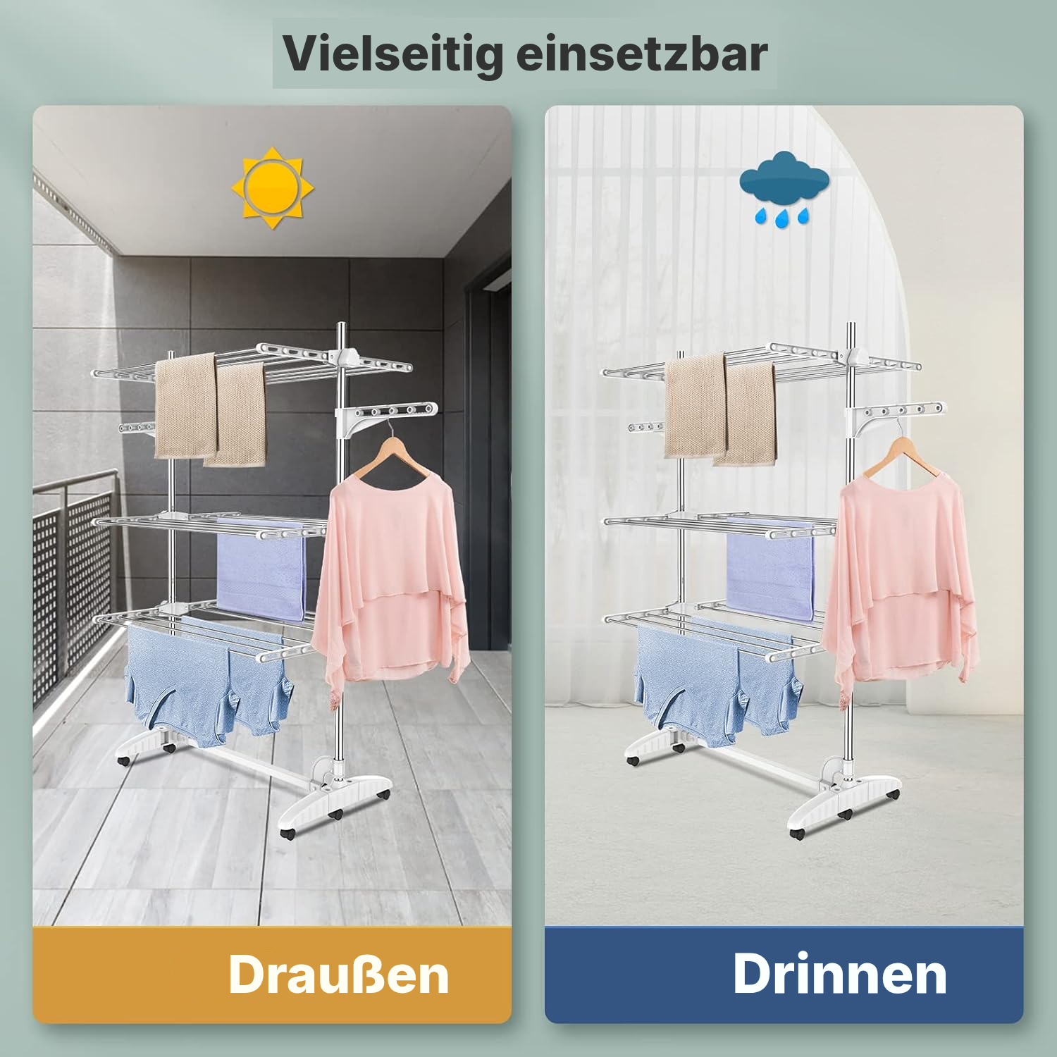 Klappbarer Wäscheständer mit 3 ausziehbaren Ebenen — 5