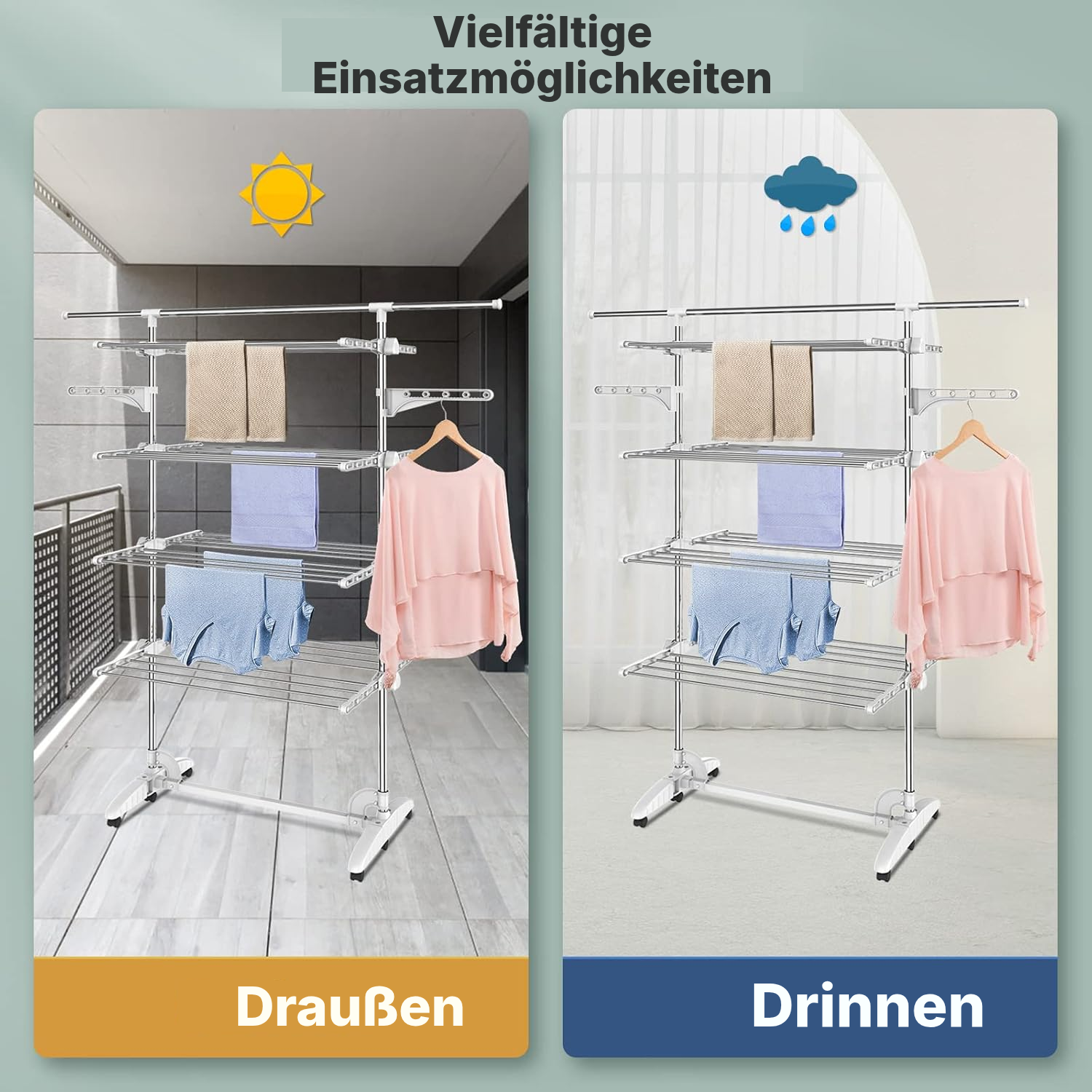 Platzsparender Wäscheständer 4 Etagen weiß mobil — 7
