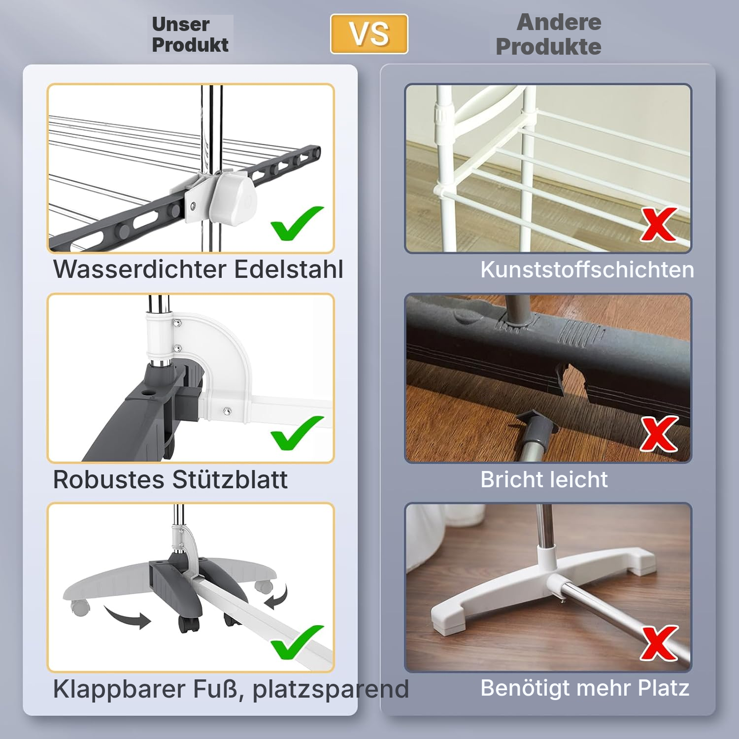 Wäscheständer ausziehbar, 3 Ebenen – Grau/Weiß — 3